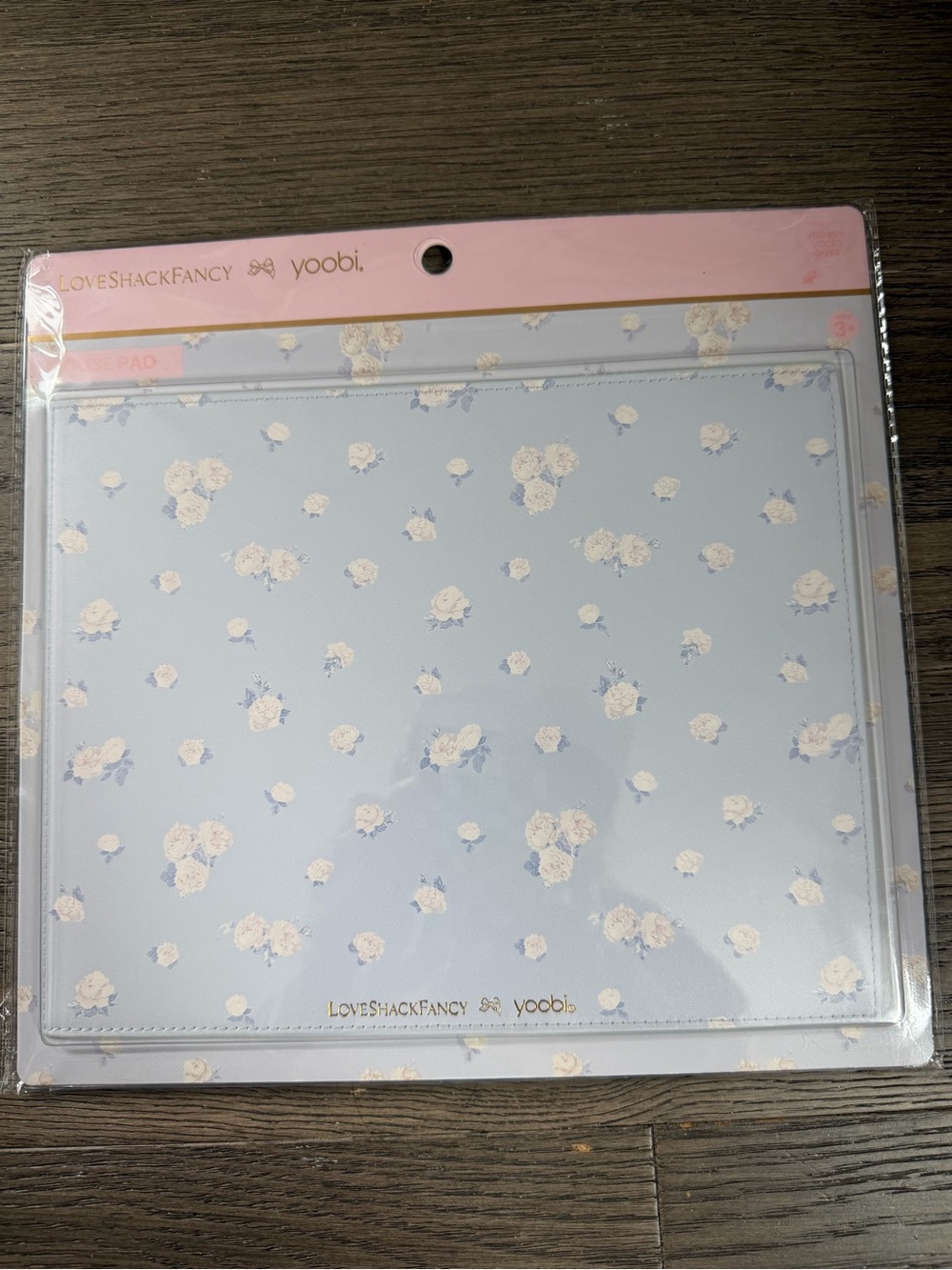 LoveShackFancy Light Blue Floral Mouse Pad with Cream Roses